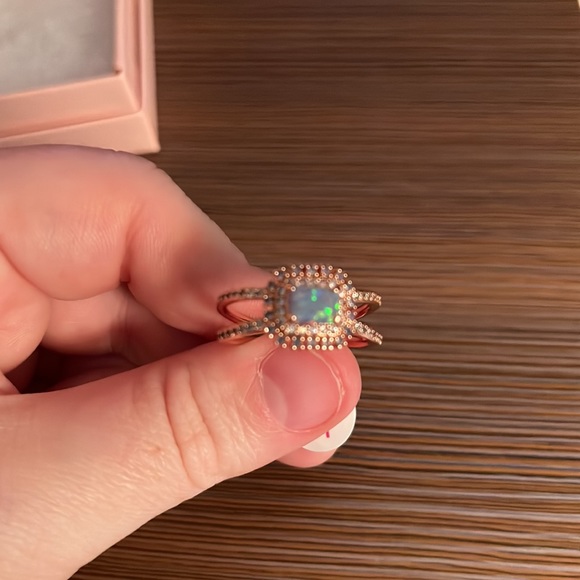 Amazing lab grown grey mist opal ring on rose gold plating! - Picture 2 of 6